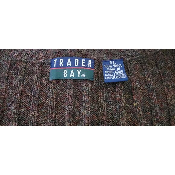 Traders Bay VTG 90's 100% Wool Brown and Gray Cable Knit Button Down Vest Men XL - Picture 8 of 9